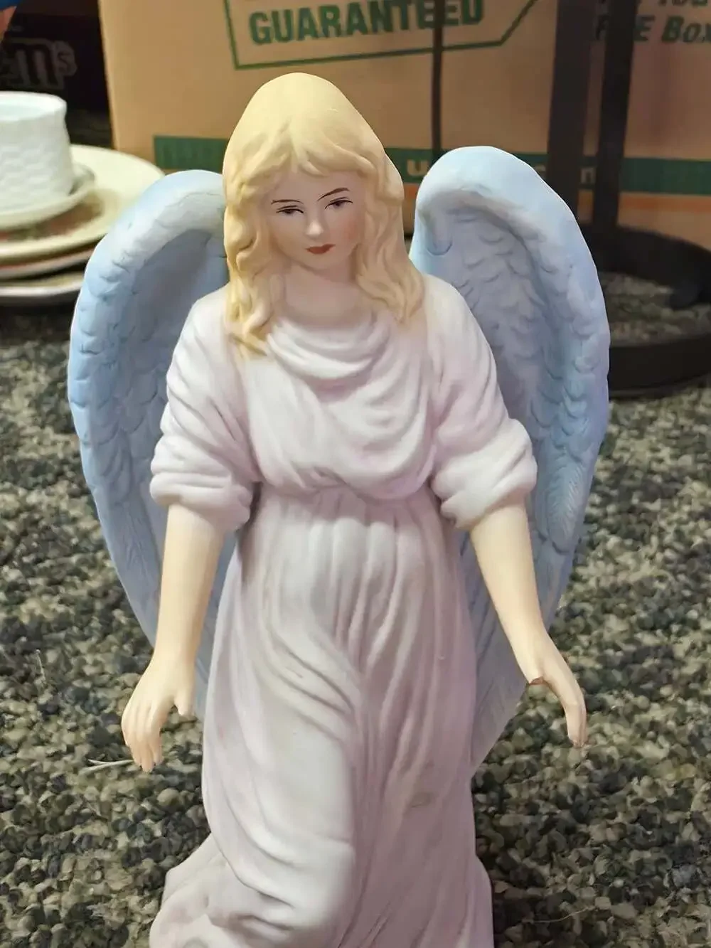 Porcelain Angel Figurine Blue Wings 8 Inch